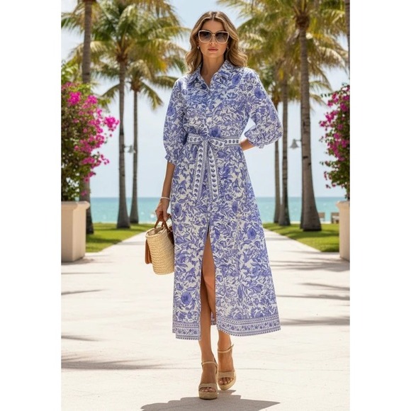 Trish Scully Dresses & Skirts - Elegant Blue Floral Maxi Dress